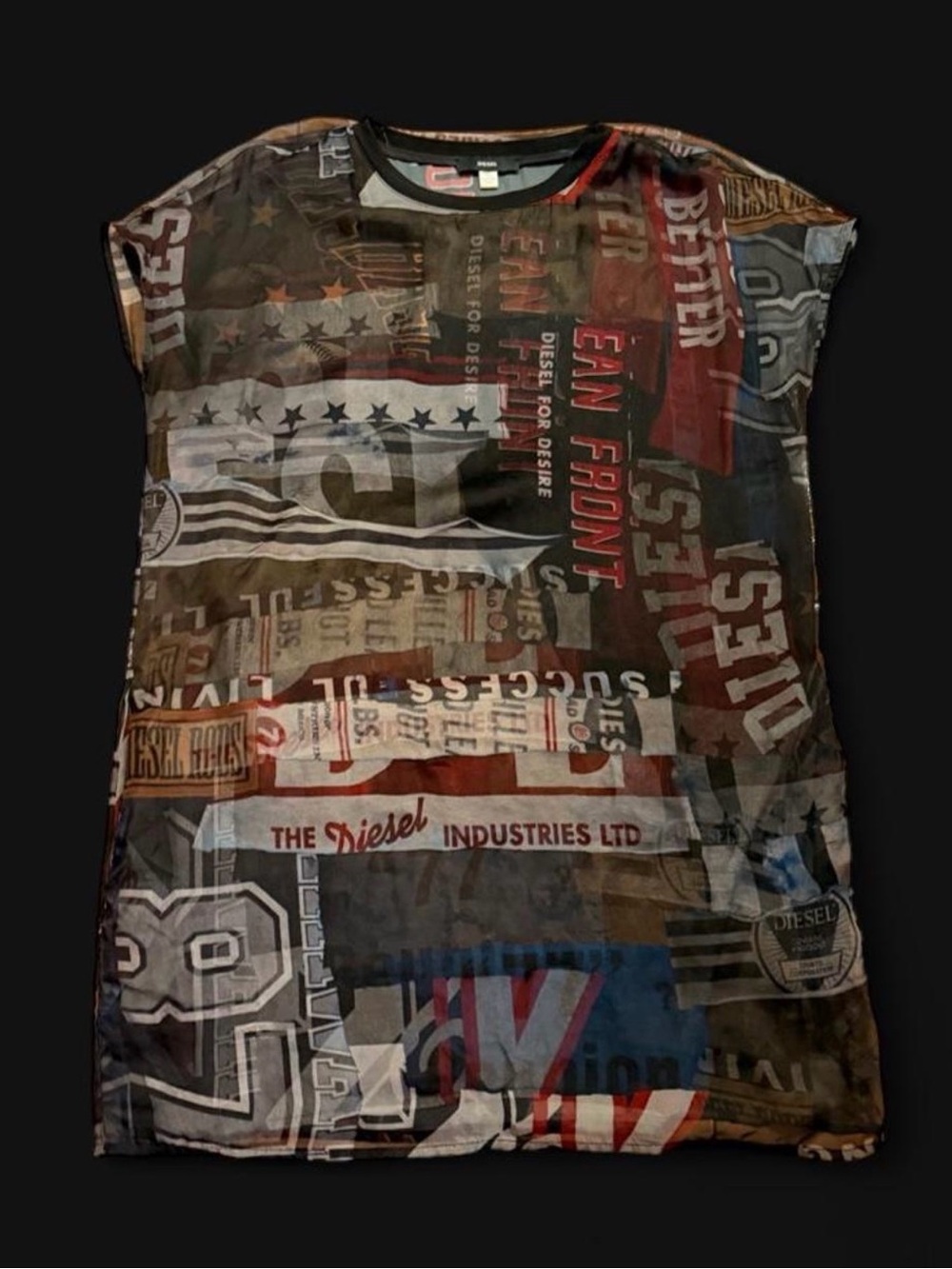 Diesel Womens Graphic Mesh Tunic or Mini Dress in Multi-Color